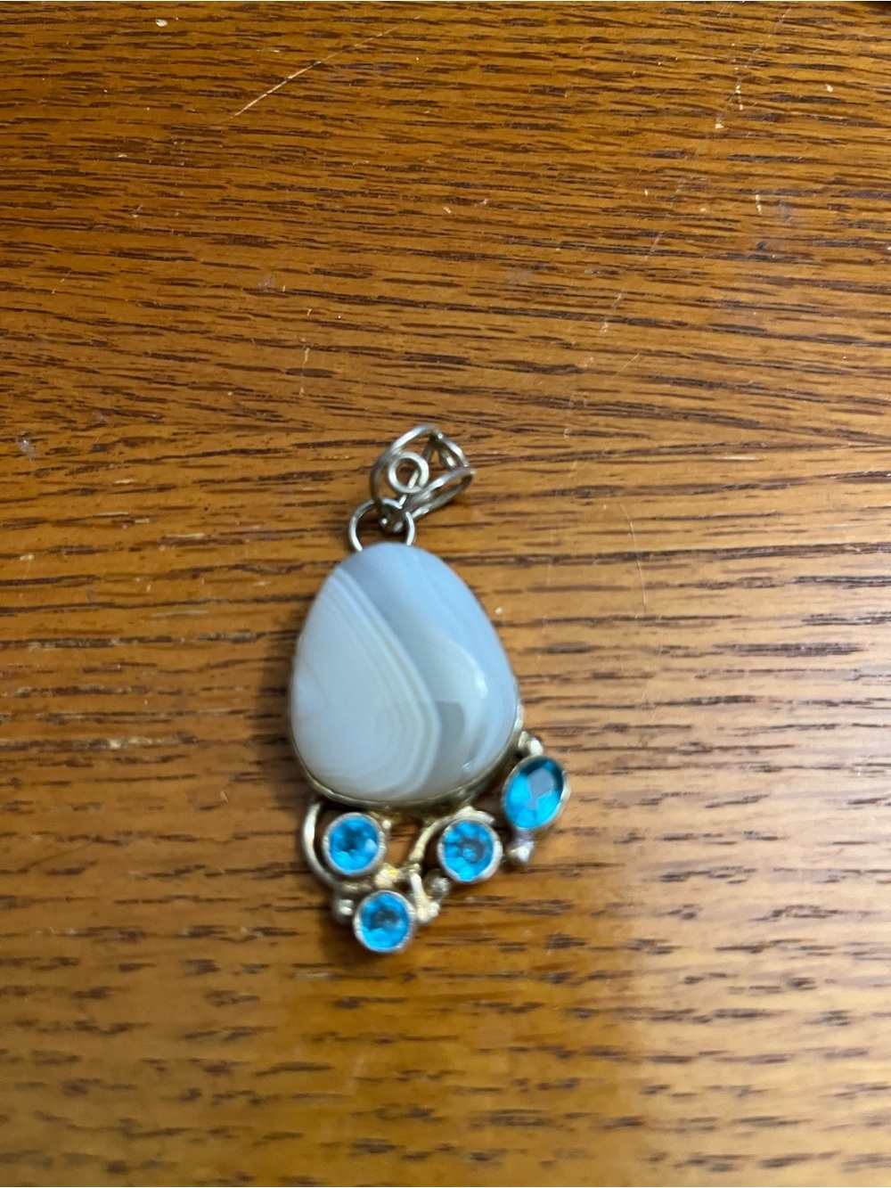 Sterling Silver Blue Lace Agate Pendant with Blue Crystal Accents